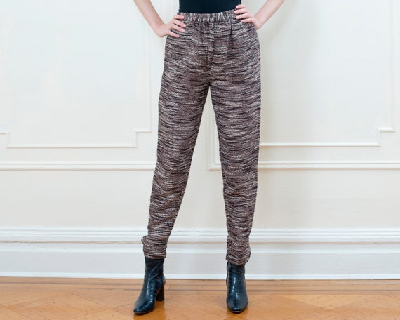 90s dark red pants 27 waist | abstract tweed high… - image 3