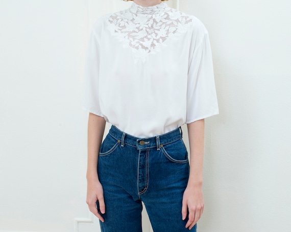 80s white lace high neck blouse | lace collar vict