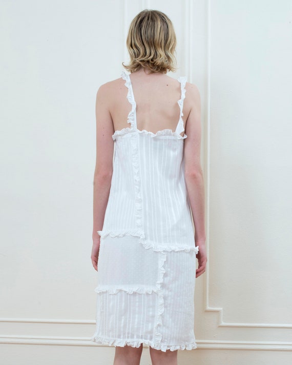 90s white dress | ruffle shift patchwork slip dre… - image 7