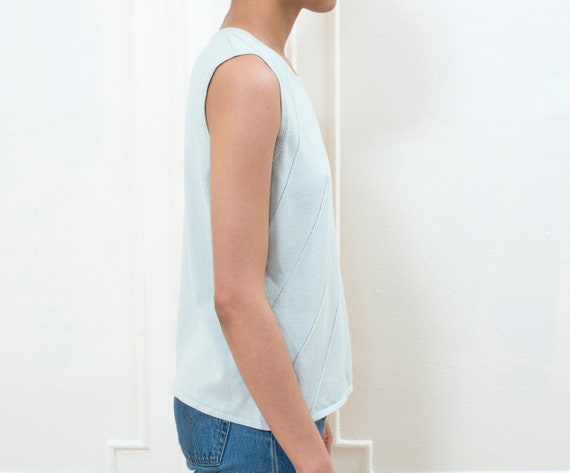 90s light blue knit tank top | pale dusty blue kn… - image 3