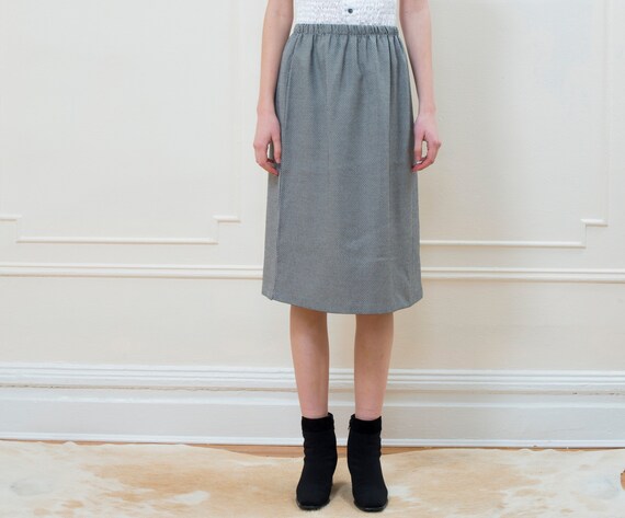 70s black check midi skirt