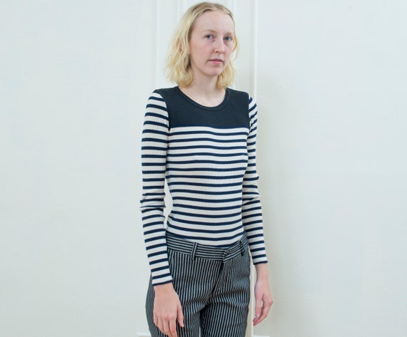 navy striped shirt | 90s long sleeve striped t sh… - image 3