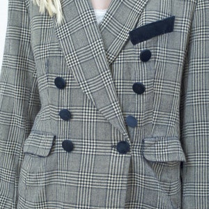 80s navy check wool blazer medium plaid wool velvet double breasted blazer minimalist velvet trim blazer minimal preppy blazer image 2