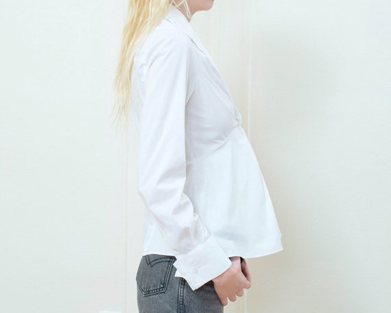 white cotton draped blouse | 90s collared shirt |… - image 2