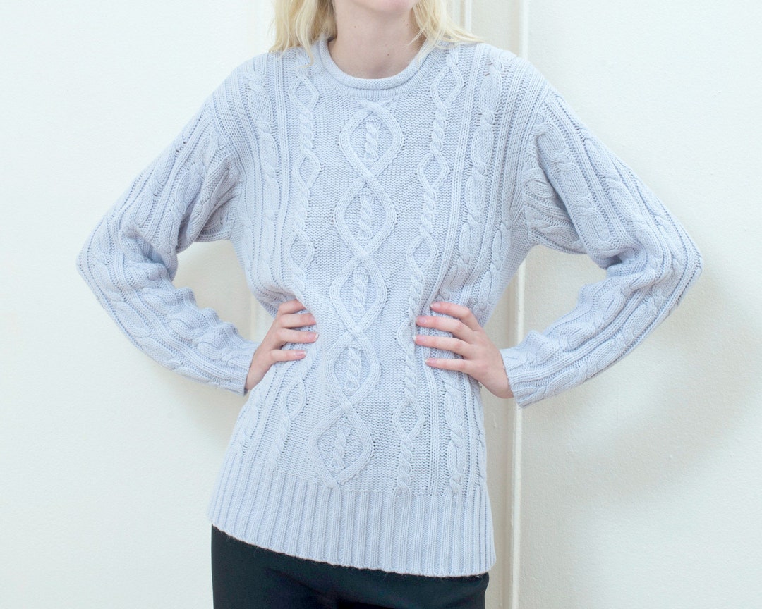 80s Lavender Cable Knit Sweater Medium Minimal Oversized Etsy