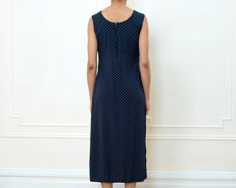 navy spot print dress navy polka dot midi dress medium 90s 1990s blue polka dot slip dress navy white spotted sundress