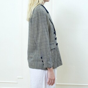 80s navy check wool blazer medium plaid wool velvet double breasted blazer minimalist velvet trim blazer minimal preppy blazer image 6