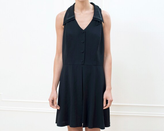 90s black romper large | minimalist collared sleev