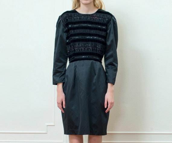 80s black beaded mini dress | little black dress |