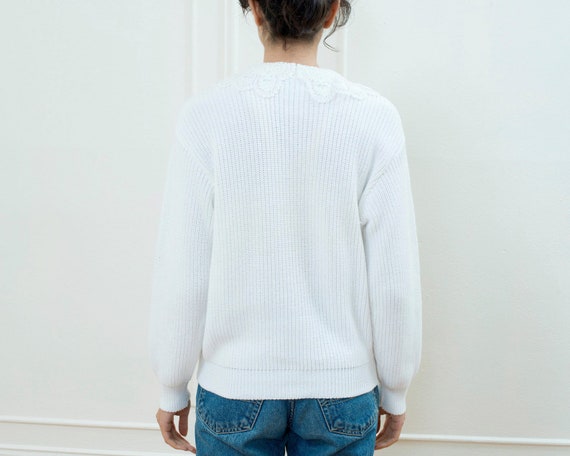 vintage white crochet sweater | ruffle crew neck … - image 5