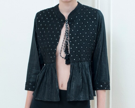 90s Black Cotton Evening Jacket 