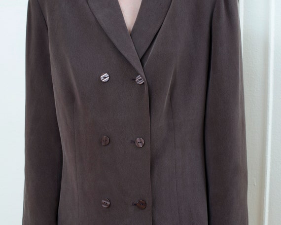 90s brown silk double breasted blazer | power sui… - image 7