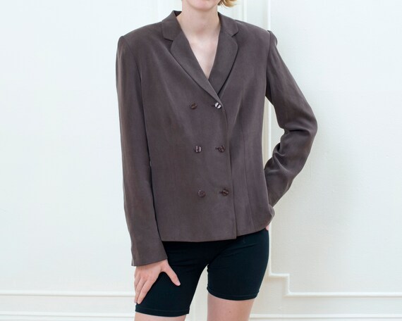 90s brown silk double breasted blazer | power sui… - image 1