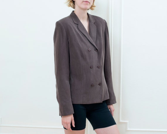 90s brown silk double breasted blazer | power sui… - image 4