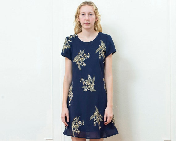 90s navy floral dress | mini slip dress | short s… - image 2