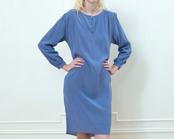 blue silk midi dress