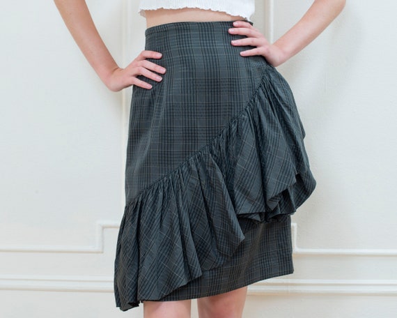 80s matsuda nicole skirt | green plaid ruffle ski… - image 2