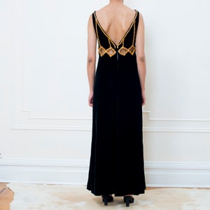 70s black velvet maxi dress small bohemian maxi dress crystal cut out long black hippie boho rhinestone evening gown art deco dress image 5