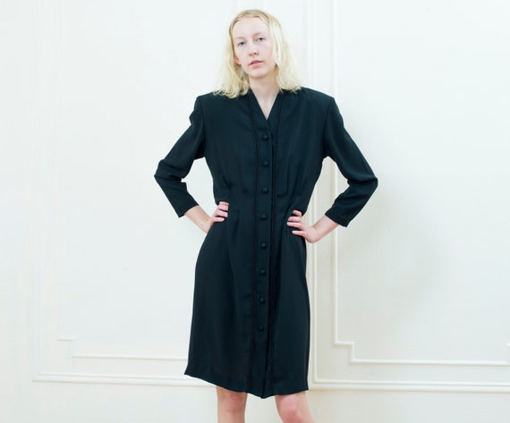 80s little black dress large | chaus black pleated