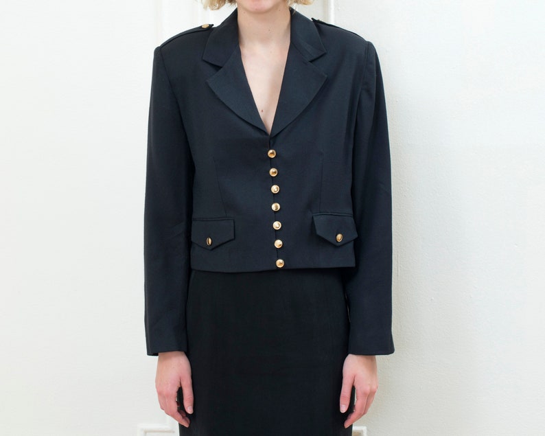 90s black cropped blazer military cropped jacket minimalist blazer minimal evening jacket image 1