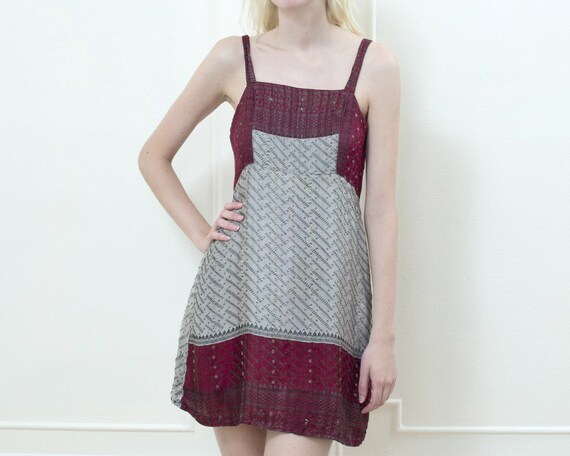 90s silver silk indian mini slip dress | gray silk