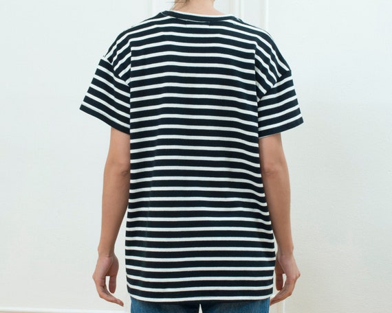 80s navy striped breton tshirt | optical illusion… - image 5