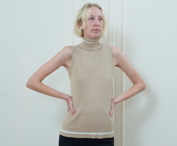 beige sleeveless turtleneck sweater large | 90s mi