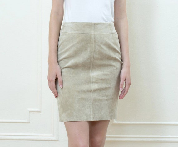 tan suede mini skirt small xs | 90s light beige s… - image 2