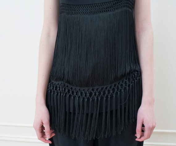 90s moschino black fringe blouse | flapper evenin… - image 5