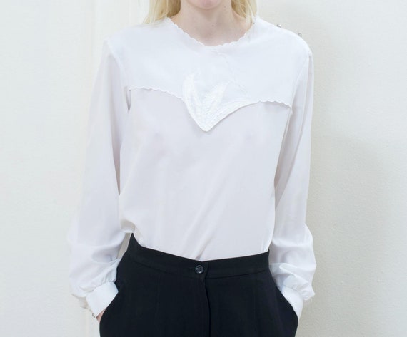 80s white puff sleeve blouse large | minimal secre