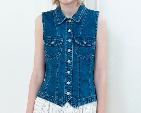 90s gap denim vest medium | gap button down jean v