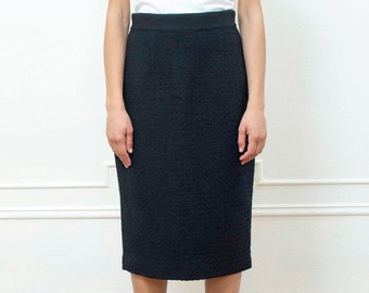 black wool pencil skirt medium | 90s minimalist giambattista valli skirt | knit wool pencil skirt | minimal high waisted skirt