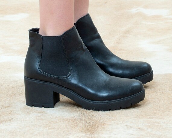 90s steve madden black platform leather boots 10 4