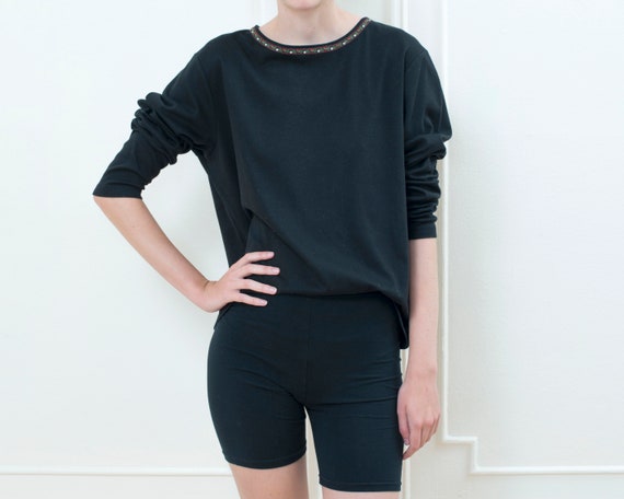 90s black trachten tshirt | oversized long sleeve