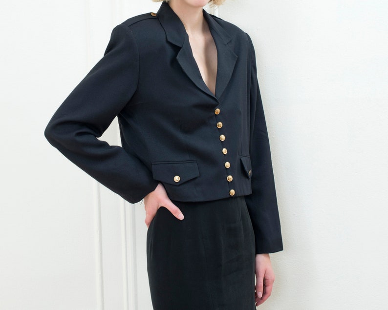 90s black cropped blazer military cropped jacket minimalist blazer minimal evening jacket image 2