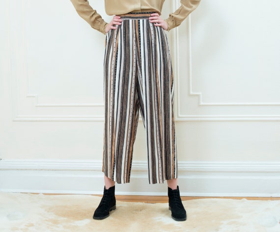 80s brown striped wide leg pants medium | southwe… - image 1