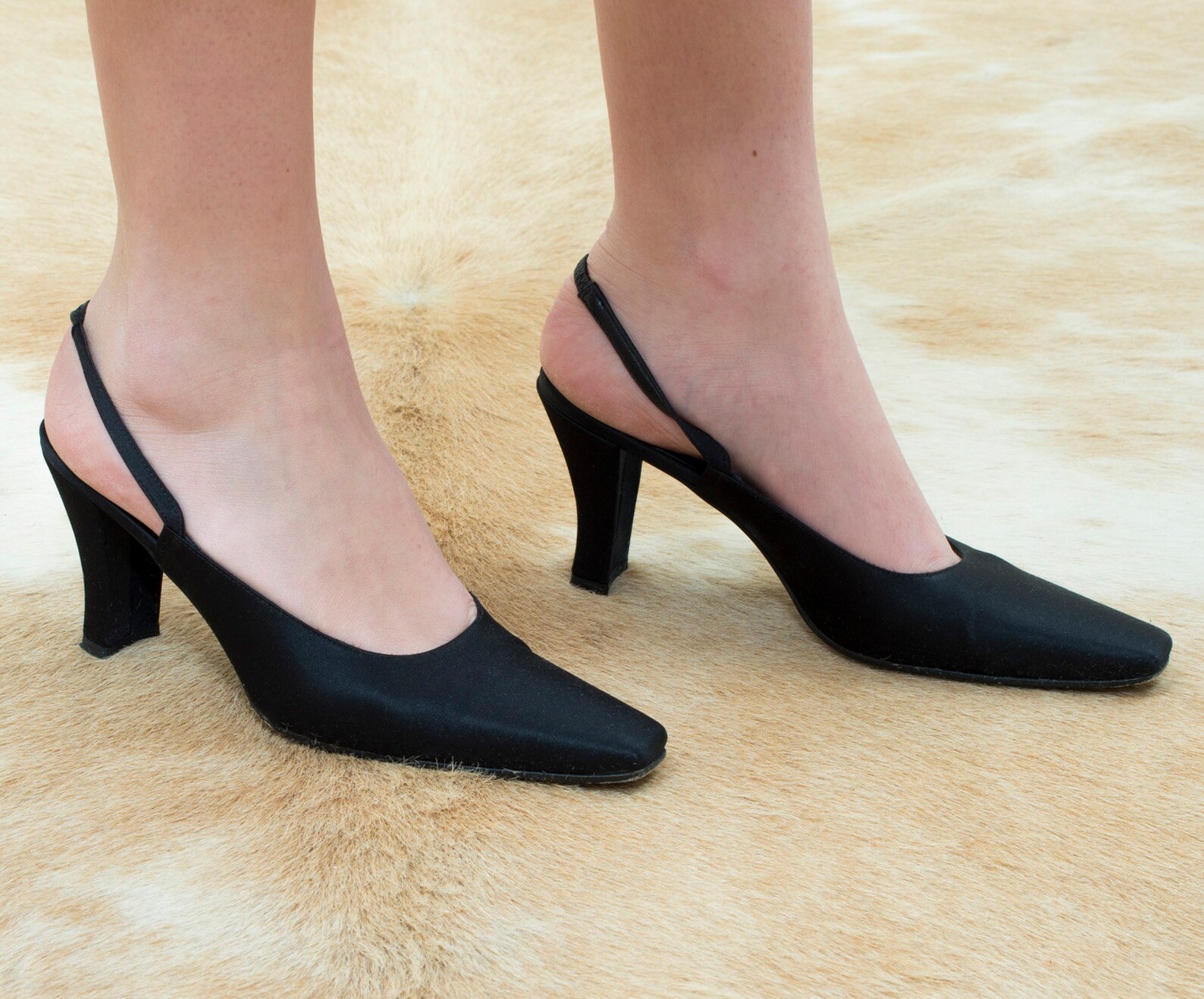 90s Black Satin Slingback Pumps 7.5 Minimalist High Heels - Etsy