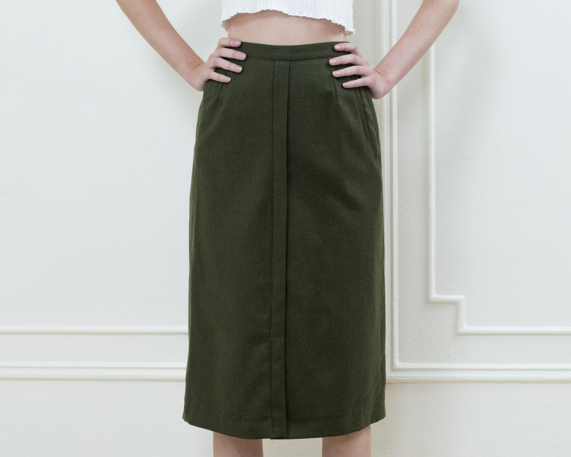 Bottle green top pencil skirt