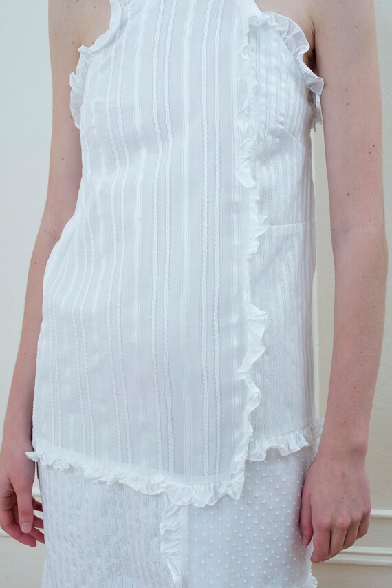 90s white dress | ruffle shift patchwork slip dre… - image 3