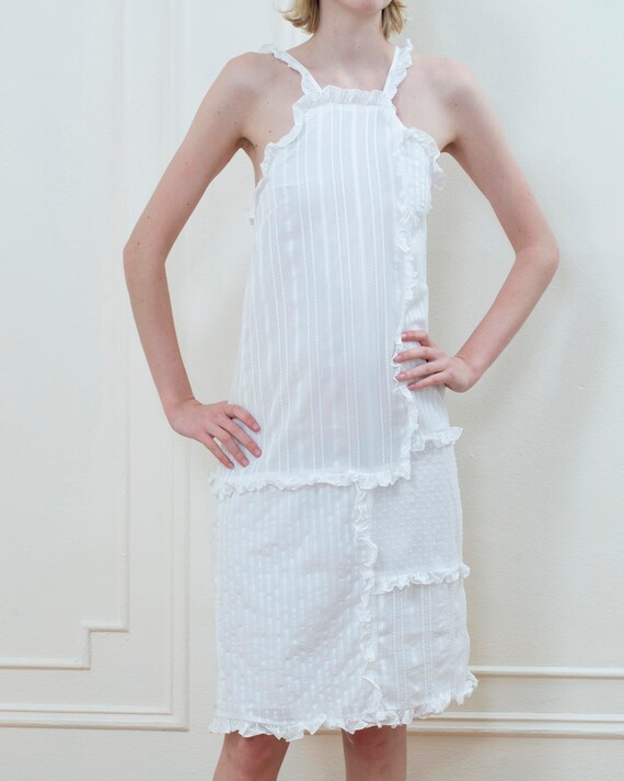 90s white dress | ruffle shift patchwork slip dre… - image 4