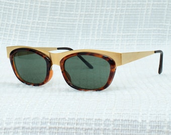 90s gold tortoise shell cat eye sunglasses | rectangular cat eye glasses | women's sunglasses | combo frame avant garde sun glasses