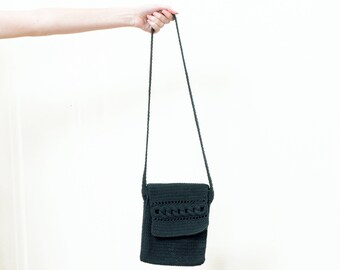 black woven purse | minimalist cross body black woven bag | 90s minimal black bag | black woven handbag