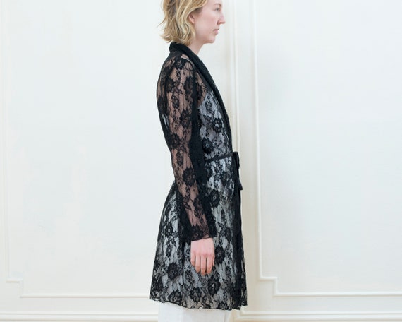 80s black lace robe | minimalist romantic sheer b… - image 5