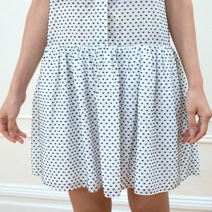 vintage white sheer swiss dot mini dress boatneck ruffle skirt drop waist dress image 4