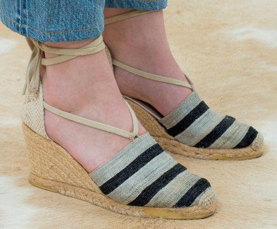 wrap around espadrille wedges