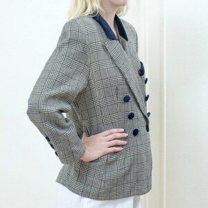 80s navy check wool blazer medium plaid wool velvet double breasted blazer minimalist velvet trim blazer minimal preppy blazer image 5