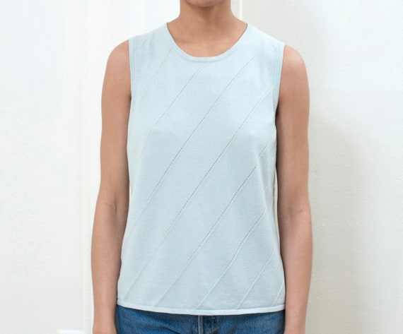 90s light blue knit tank top | pale dusty blue kn… - image 1