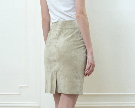 tan suede mini skirt small xs | 90s light beige s… - image 3