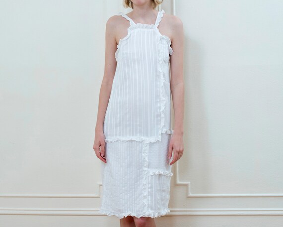 90s white dress | ruffle shift patchwork slip dre… - image 2