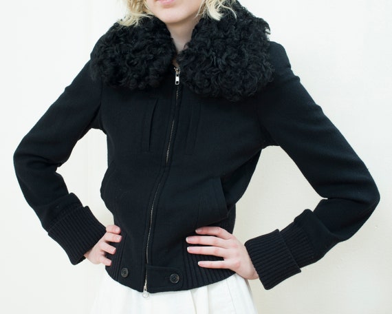 90s ann demeulemeester black fur collar jacket xs
